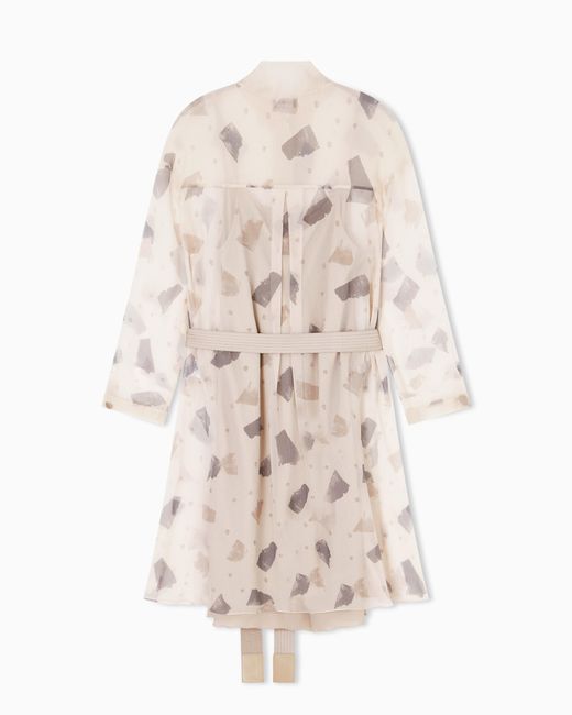 Emporio Armani Natural Pure Silk Crepon Shirt Dress With Geometric Print