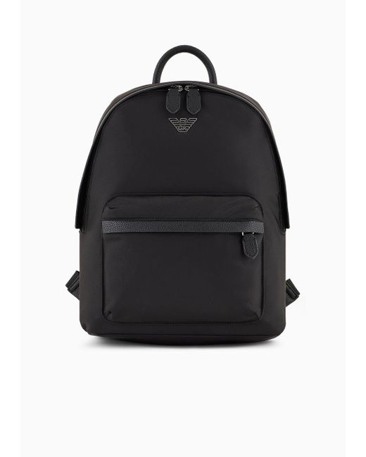 Emporio Armani Black Asv Recycled Nylon Backpack With Eagle Plaque