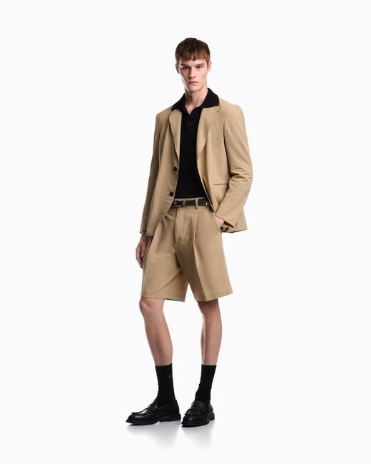 Emporio Armani Natural Seersucker Blazer With Down Padding And A Regular Fit for men