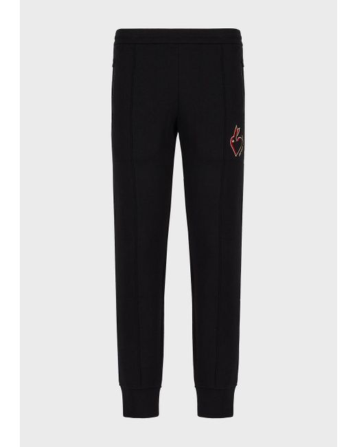 Emporio Armani Double-jersey Joggers With Rabbit Embroidery in Black for  Men | Lyst