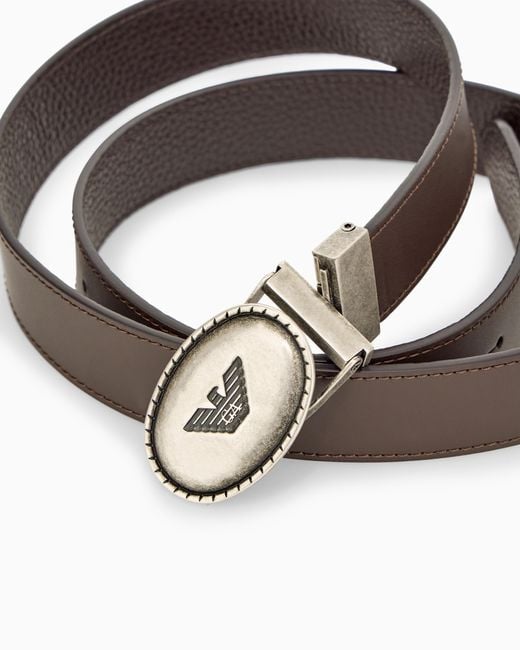 Emporio Armani White Suede And Grained Leather Belt With Oval Logo Plaque for men