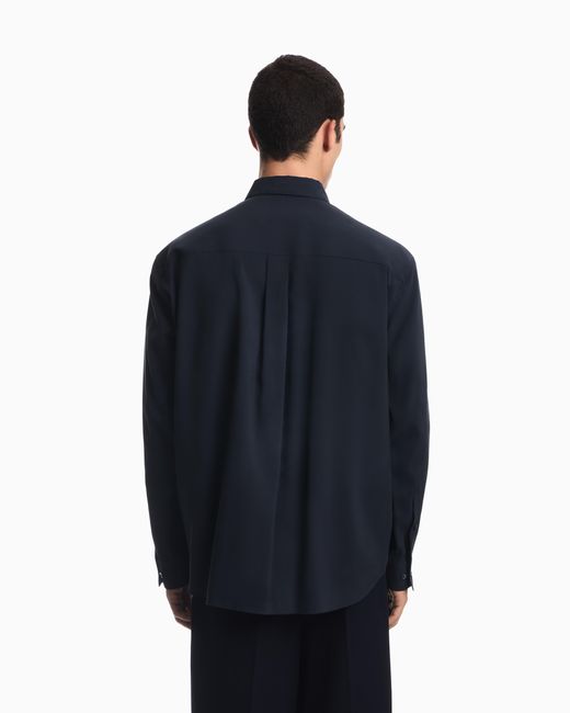 Emporio Armani Blue Viscose Long-Sleeve Shirt With A Chest Pocket for men