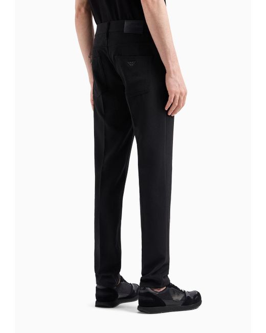 Emporio Armani Black J05 Slim-fit Five-pocket Trousers In Canneté Fabric for men