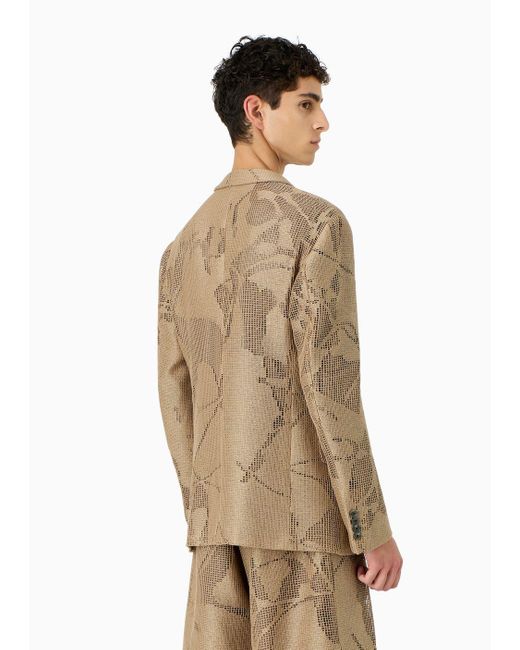 Emporio Armani Natural Cotton Crêpe, Double-breasted Jacket With A Crocheted Ginkgo Motif for men