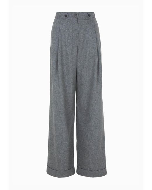 Emporio Armani Gray Icon Mélange Wool Flannel Trousers With Darts And Strap Detail