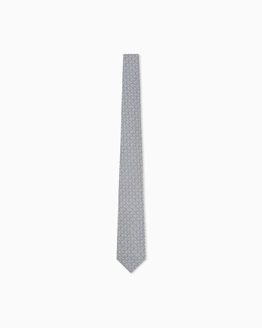 Emporio Armani White Pure Silk Chevron Jacquard Tie for men