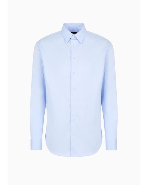 Emporio Armani Hemd Aus Bügelfreiem Baumwollstretch in Blue für Herren
