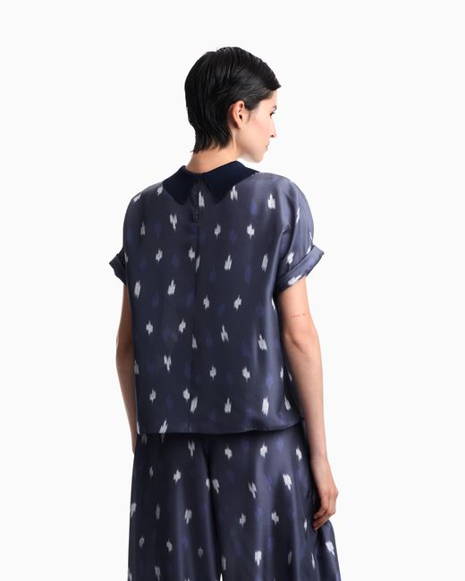 Emporio Armani Blue Silk Shantung Top With Carpet Print