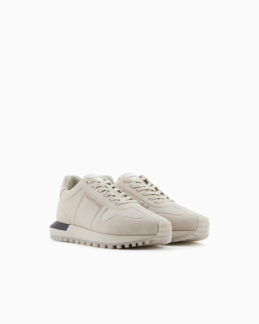Emporio Armani White Suede Sneakers for men