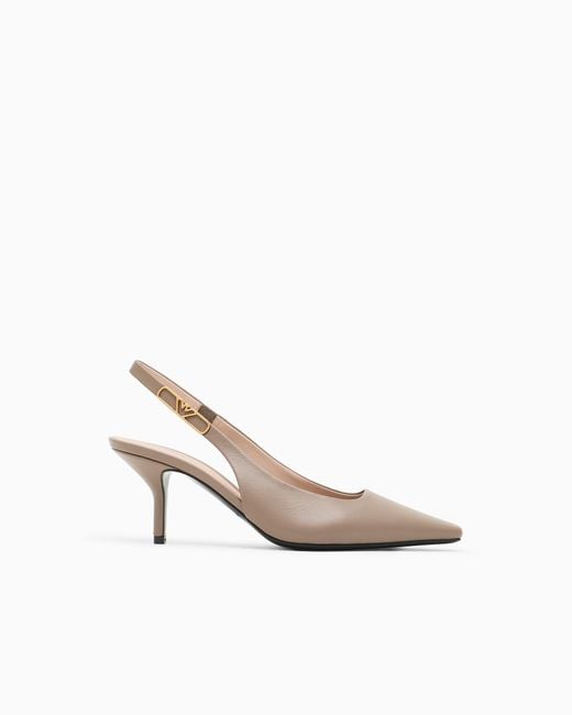 Emporio Armani White Nappa-Leather Slingback Court Shoes With Eagle Plate