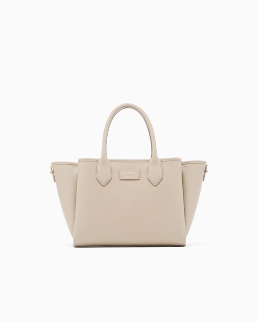 Emporio Armani White Medium Shopper Bag With Palmellato Finish