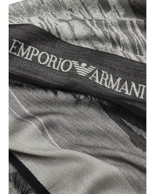Emporio Armani Gray Virgin-wool And Modal Blend Stole With The Collection Print for men