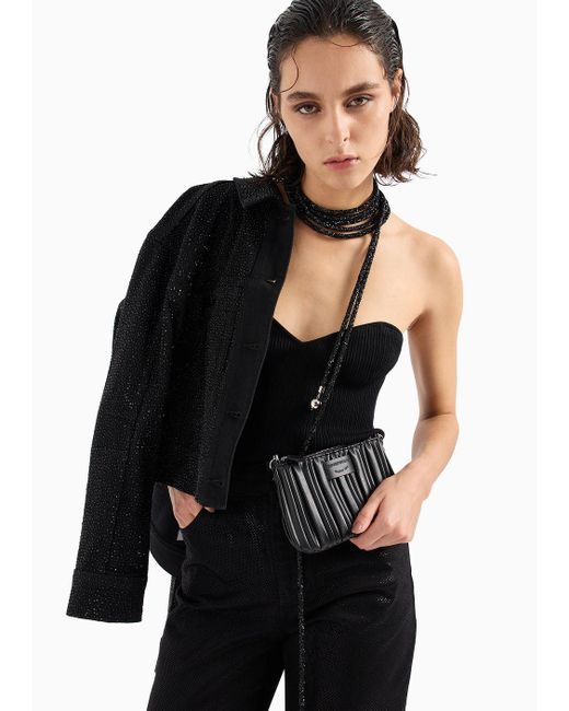 Emporio Armani Black Bustier Top With Sweetheart Neckline In A Viscose-blend Rib Knit