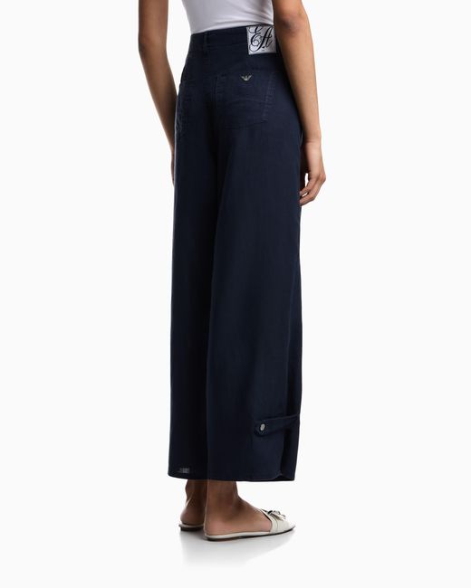 Emporio Armani Blue J4E Relaxed-Fit Linen Trousers
