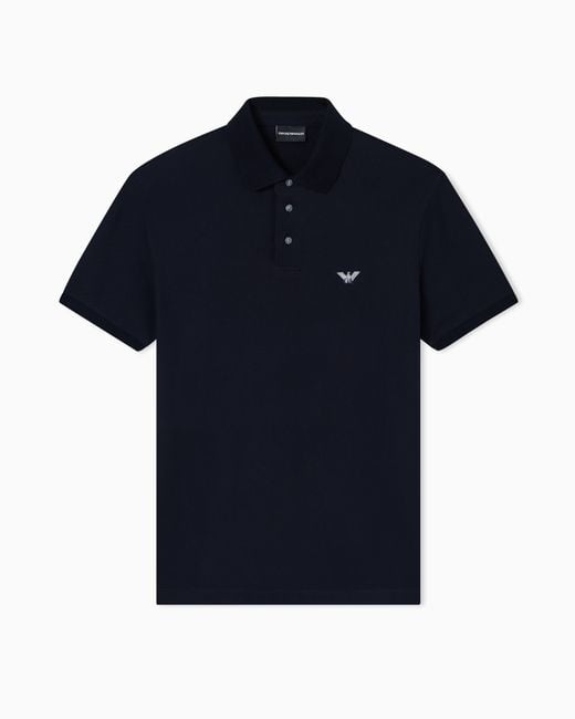 Emporio Armani Blue Piqué Polo Shirt With Embroidered Eagle for men