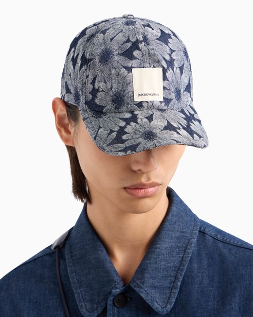 Emporio Armani Gray Asv Baseball Cap With All-Over Daisy Jacquard Motif From The Peace Capsule Collection for men