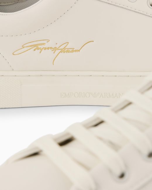 Emporio Armani White Leather Sneakers With Signature Logo for men