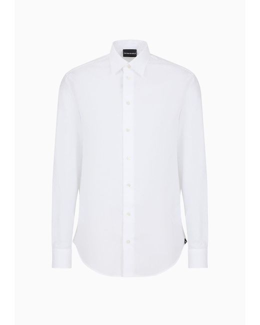 Emporio Armani White Shiny Shirt With Jacquard Pattern for men
