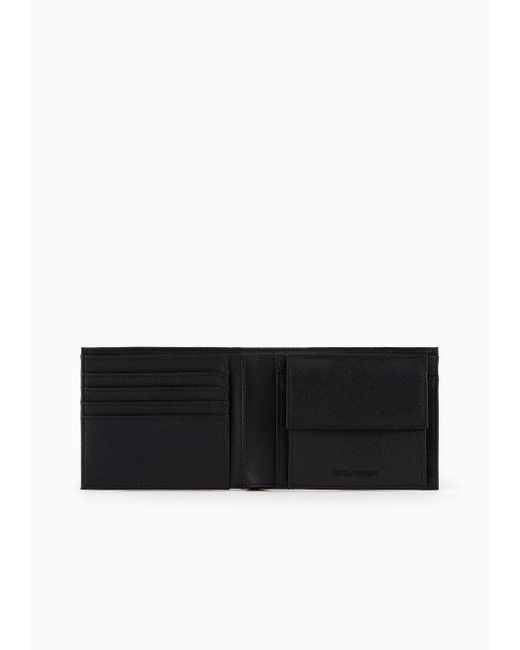 Emporio Armani White Ari Sustainability Values Regenerated Saffiano Leather Wallet With Graphic Design Eagle for men