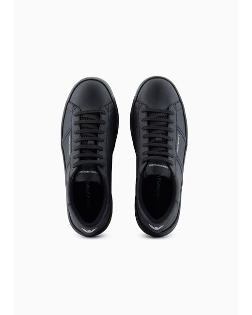 Sneakers In Pelle Con Dettaglio Logato di Emporio Armani in Black da Uomo