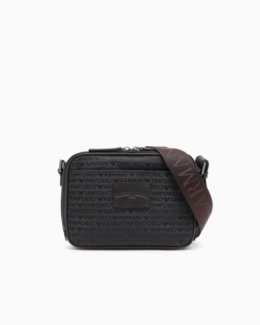 Emporio Armani Black Monogram Jacquard Camera Case With Shoulder Strap for men