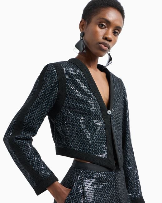 Emporio Armani Blue Butterfly Tulle Bolero With All-Over Sequins