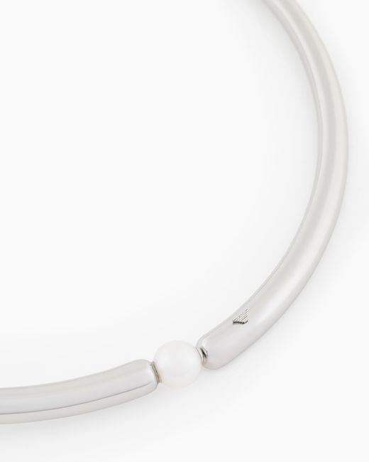 Emporio Armani White Tone Brass Collar Necklace
