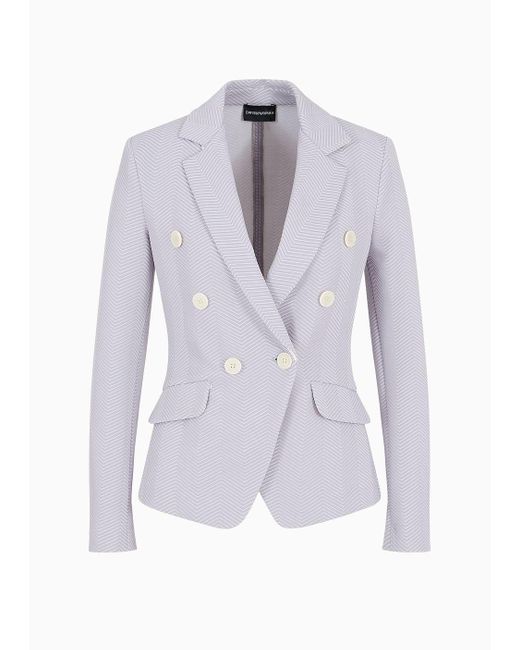 Emporio Armani Multicolor Jersey Double-breasted Jacket With Embossed Jacquard Chevron Motif