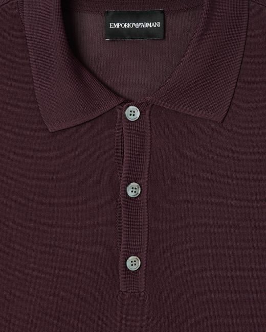 Emporio Armani Purple Plain-Knit Polo Shirt for men