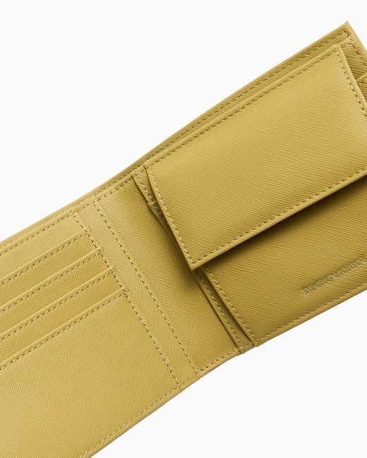 Emporio Armani Yellow Regenerated Saffiano Leather Coin-Pocket Wallet With Eagle Plate for men
