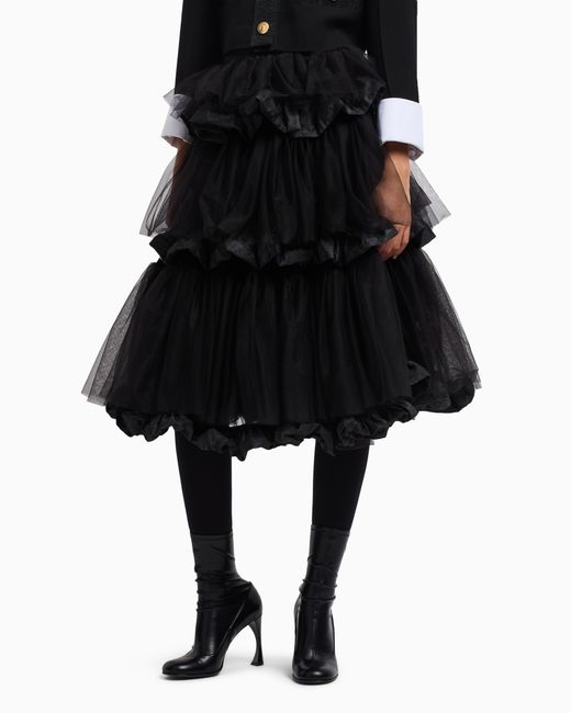 Jupe Avec Volants En Tulle Et Effet Froissé À Mémoire De Forme Emporio Armani en coloris Black