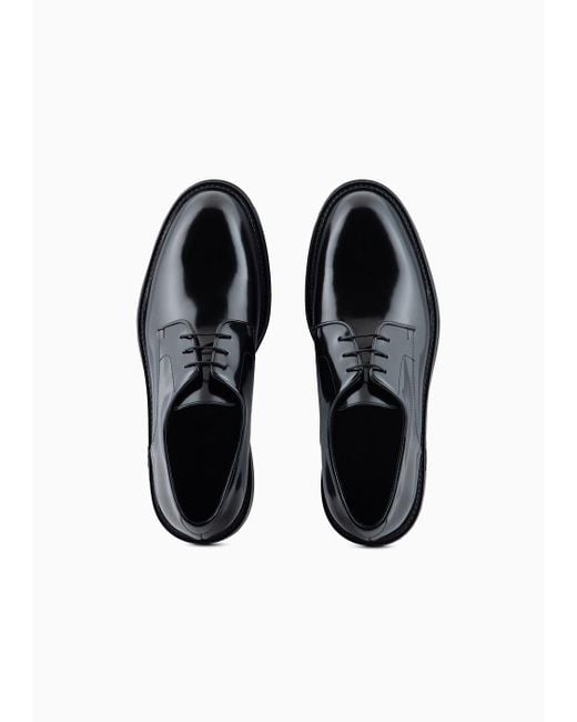 Emporio Armani Black Derby Shoes In Buffed Leather for men