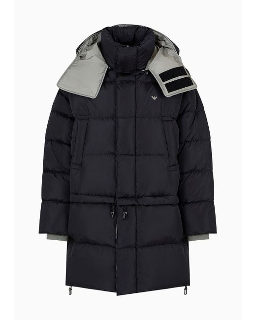 Emporio Armani Black 2-in-1 Water-repellent Hooded Down Jacket In Quilted Technical Nylon for men