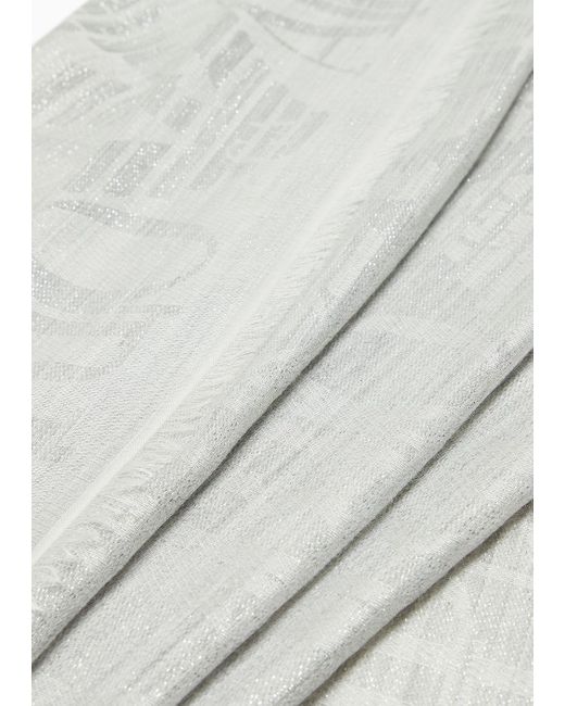 Stola In Misto Modal Con Lettering Jacquard Ton Sur Ton di Emporio Armani in White