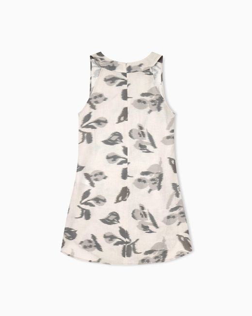 Emporio Armani White Linen Top With A Chiné Flower Print And Concealed Back Zip