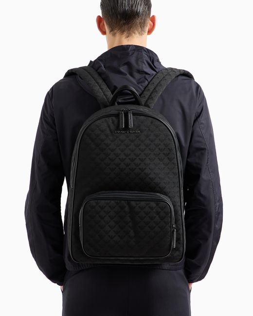 Sac À Dos En Nylon Jacquard Avec Aigle All Over Emporio Armani pour homme en coloris Black