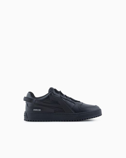 Emporio Armani Blue Leather Sneakers With Oversized Ea Patch for men