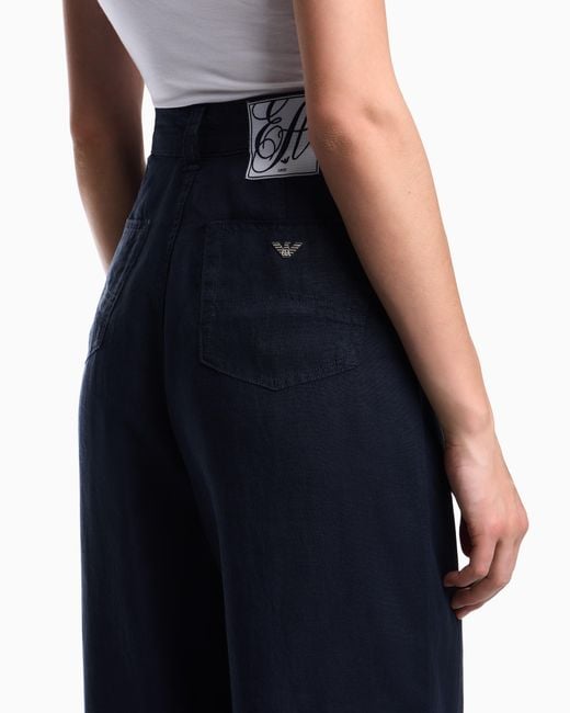 Emporio Armani Blue J14 Regular-Fit Linen Trousers