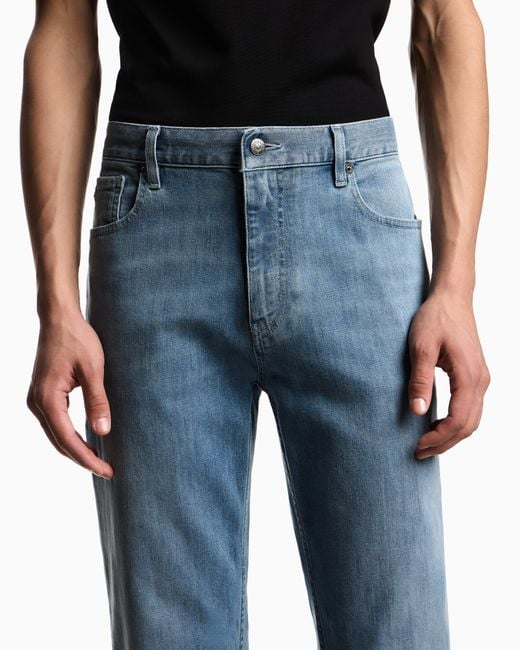 Emporio Armani Blue J76 Straight-Fit, Washed, 11.5-Oz Comfort-Denim Jeans for men