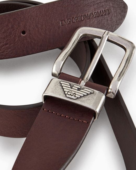 Emporio Armani White Leather Belt With Logo Buckle for men
