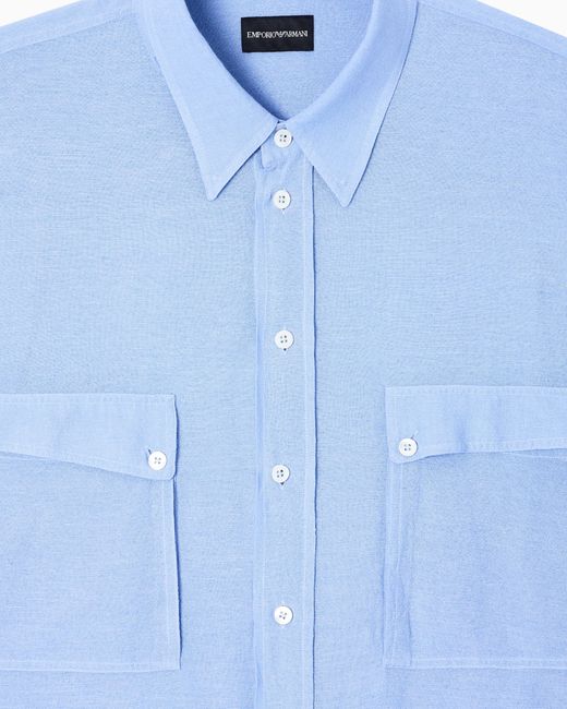 Emporio Armani Blue Denim-Effect Linen-Blend Shirt for men