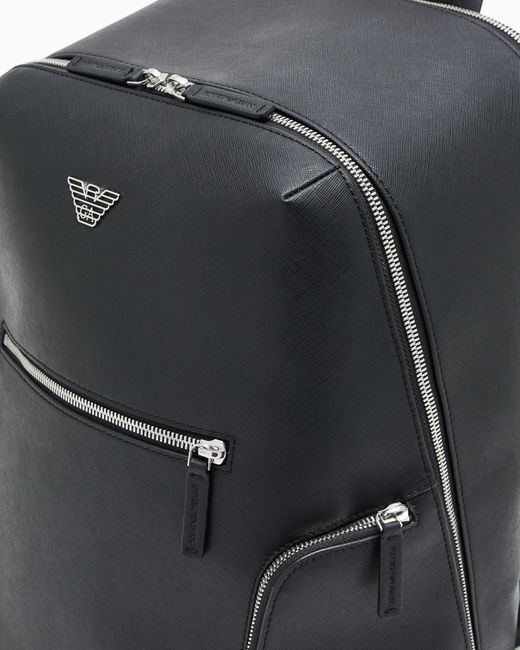 Sac À Dos Avec Plaquette Aigle Asv En Cuir Saffiano Régénéré Emporio Armani pour homme en coloris Black