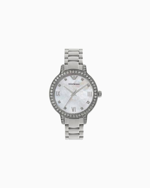 Emporio Armani White Three-Hand Stainless Steel Watch