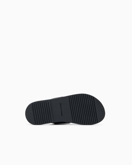 Emporio Armani Blue Leather Cross-Over Sandals With Logo Tape for men