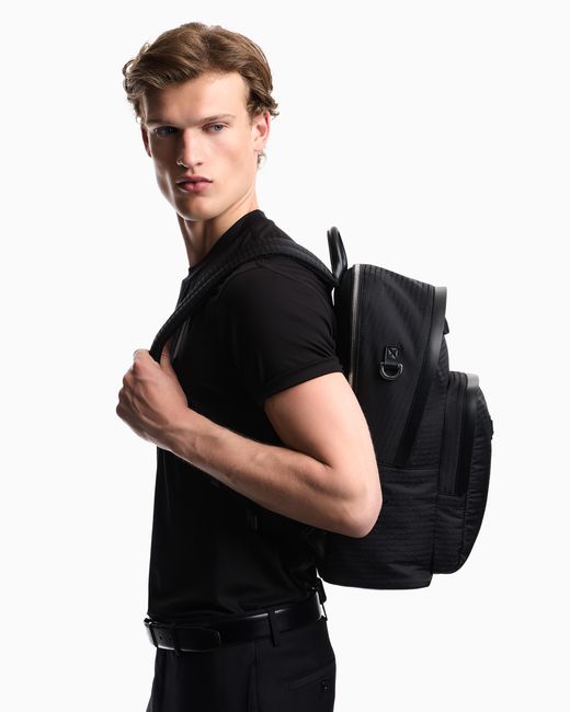 Emporio Armani Blue Backpack With A Front Zip Pocket And A Metal Logo Plaque for men