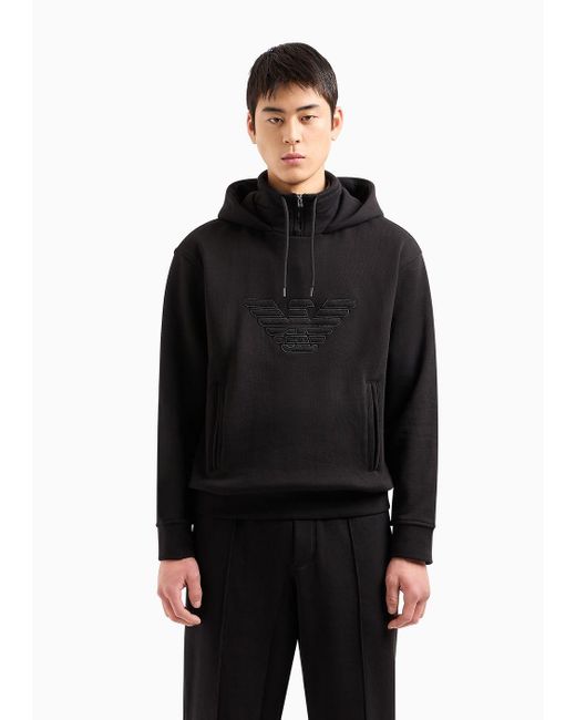 Emporio Armani Black Hooded Jersey Sweatshirt With Embossed Domed Logo for men