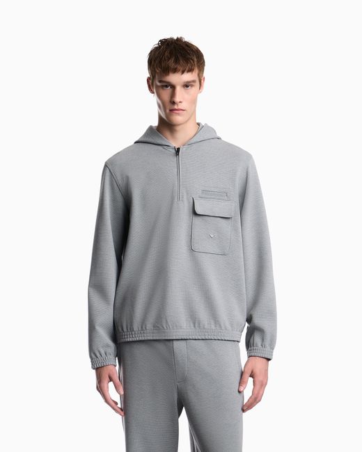 Emporio Armani Gray Travel Essential Piqué Jersey Hoodie for men