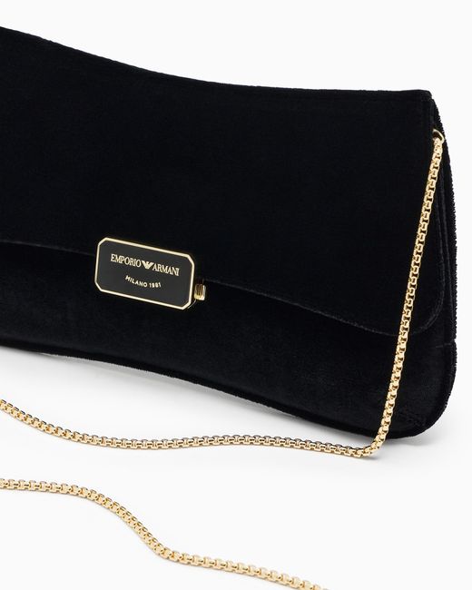Emporio Armani Black Smooth Velvet Clutch Bag With Chain Strap