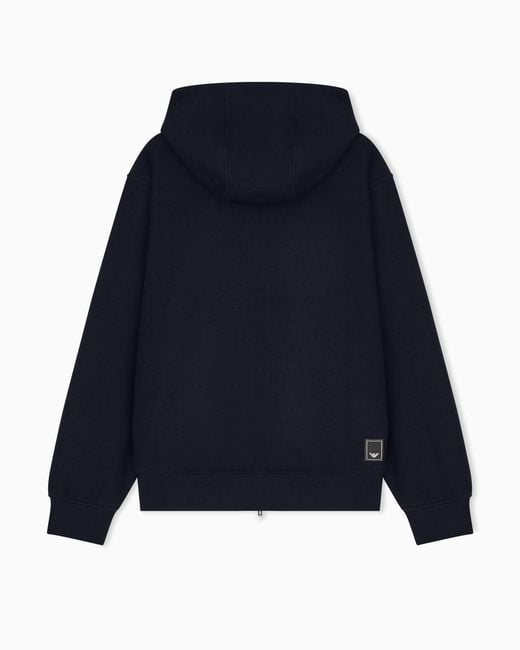 Emporio Armani Blue Travel Essential Canneté Jersey Zip-Up Hooded Sweatshirt for men