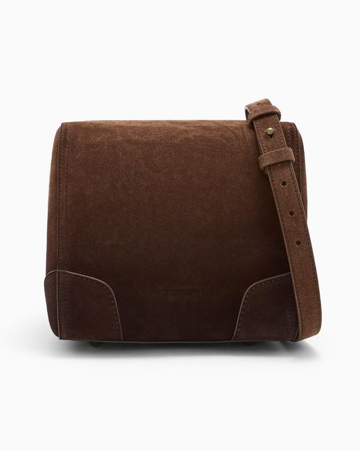 Emporio Armani Brown Suede Bowling Bag With Shoulder Strap for men